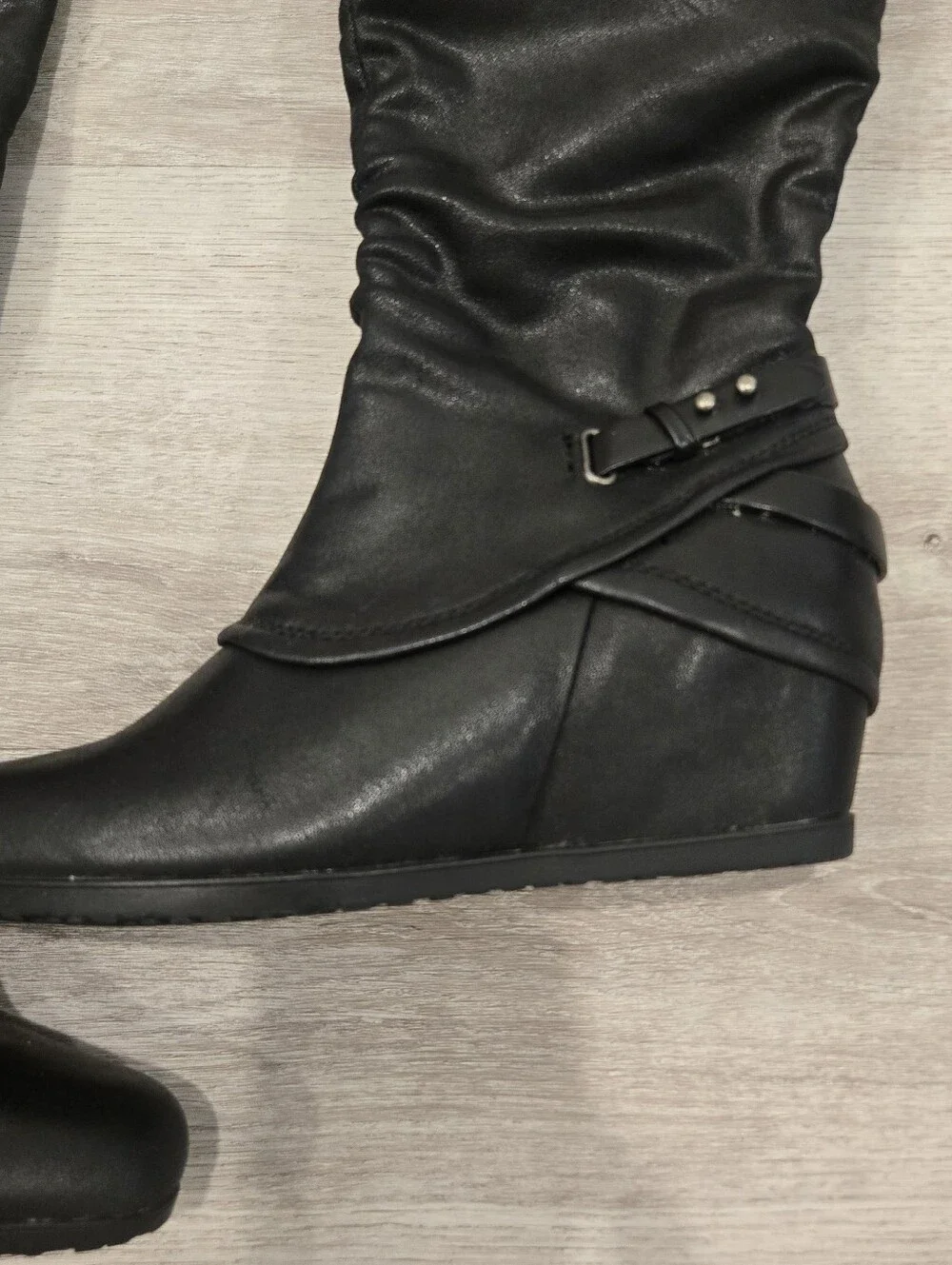 NEW Bare Traps Black Wedge Heel Knee Boots Sz 8 M Tesa Lined Comfort Womens